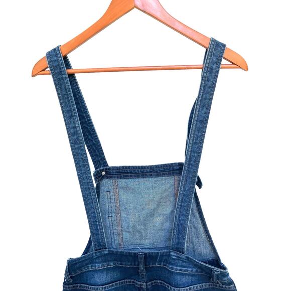 Free People Denim Overalls Sz 27 Blue Distressed Open Back Casual Boho Utility - Picture 9 of 16